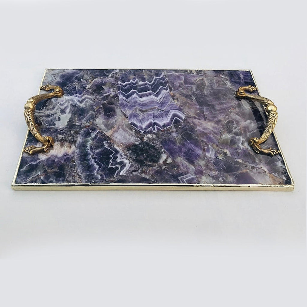 Amethyst Agate Serving Tray With Brass Handles-1
