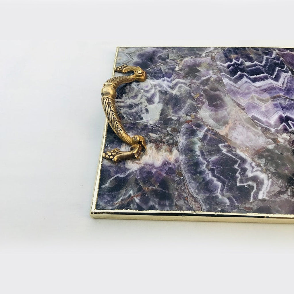 Amethyst Agate Serving Tray With Brass Handles-2