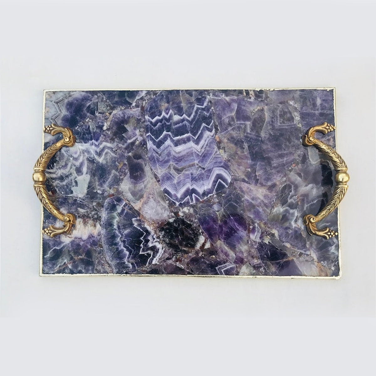 Amethyst Agate Serving Tray With Brass Handles-0