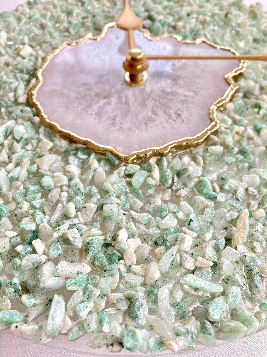 10" Diameter Large Light Green Crystal With White Agate Wall Clock-4