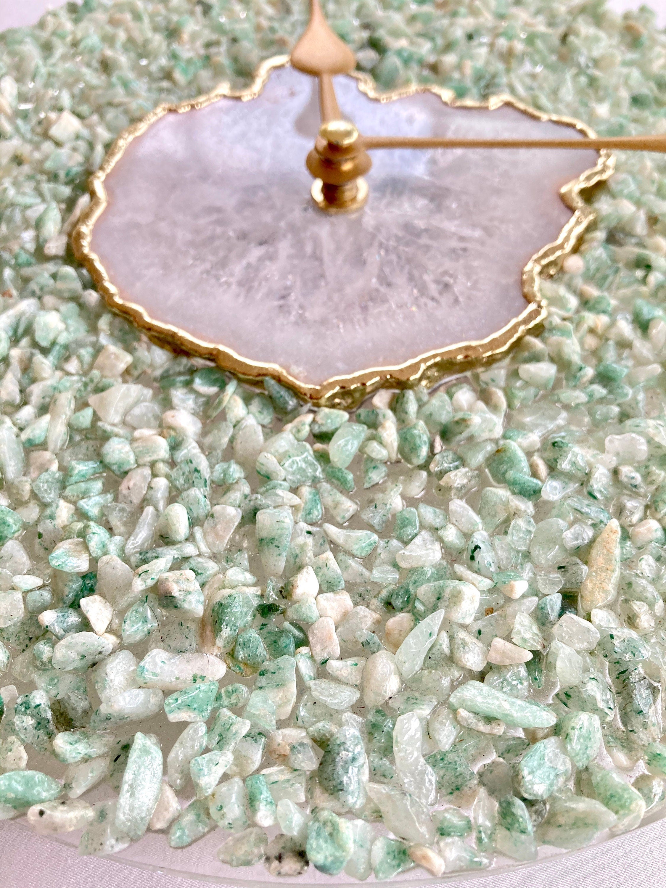 10" Diameter Large Light Green Crystal With White Agate Wall Clock-4