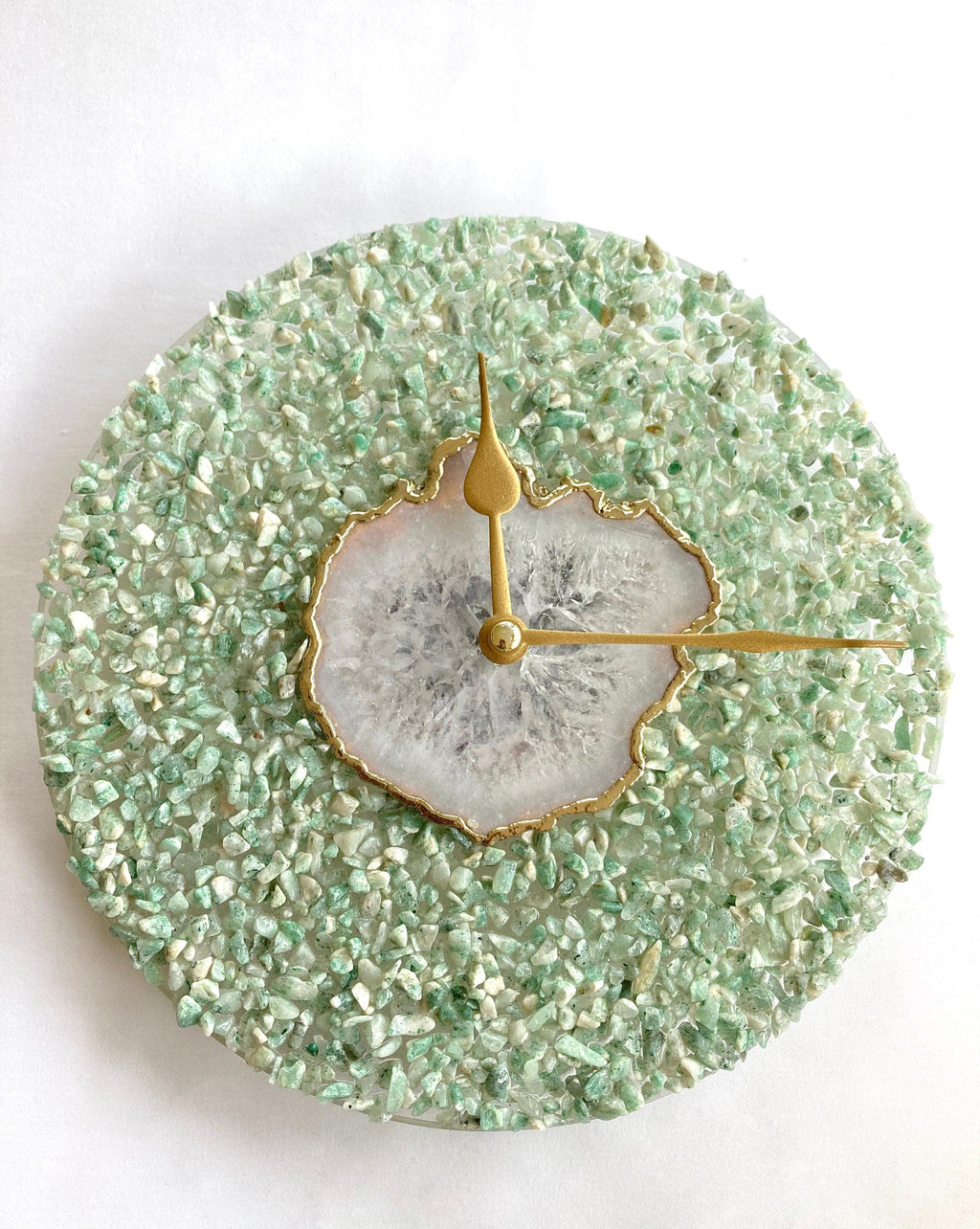 10" Diameter Large Light Green Crystal With White Agate Wall Clock-0