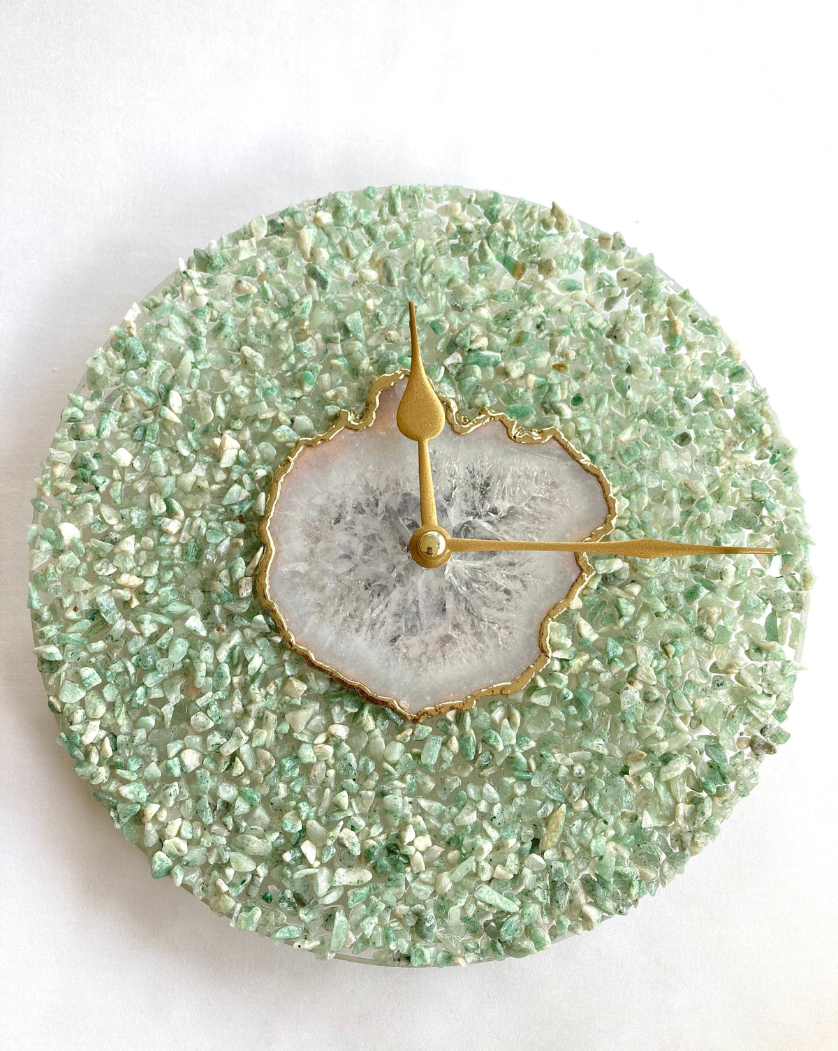10" Diameter Large Light Green Crystal With White Agate Wall Clock-0