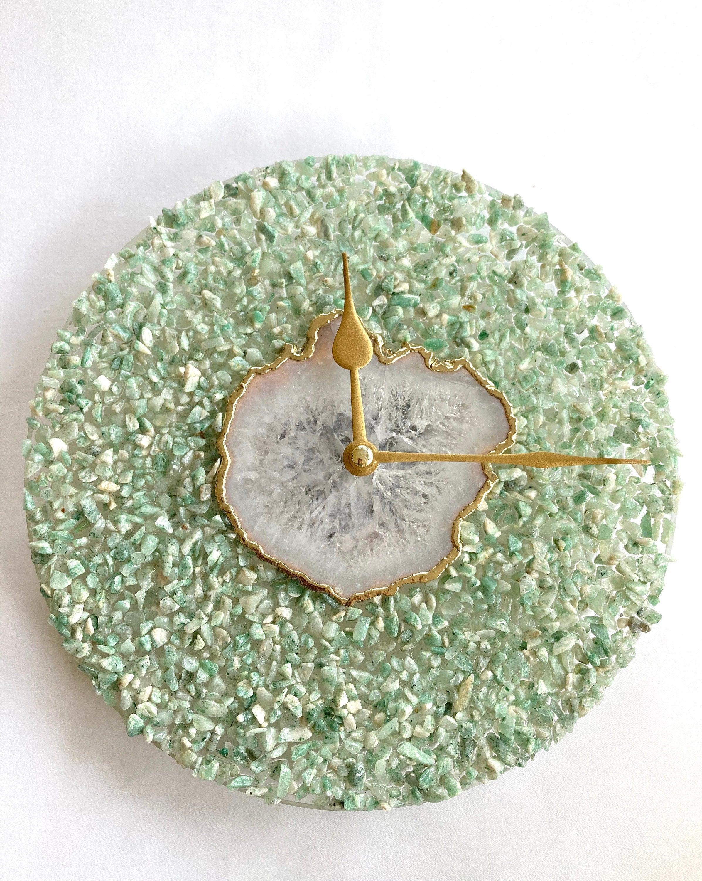 10" Diameter Large Light Green Crystal With White Agate Wall Clock-0